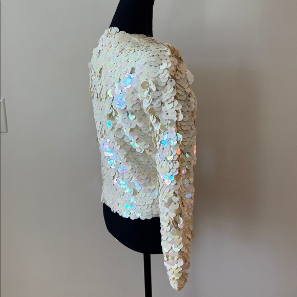 Norma Kamali Vintage 1980 Pailette Sequin Cream Iridescent Cardigan size Medium - Picture 6 of 13